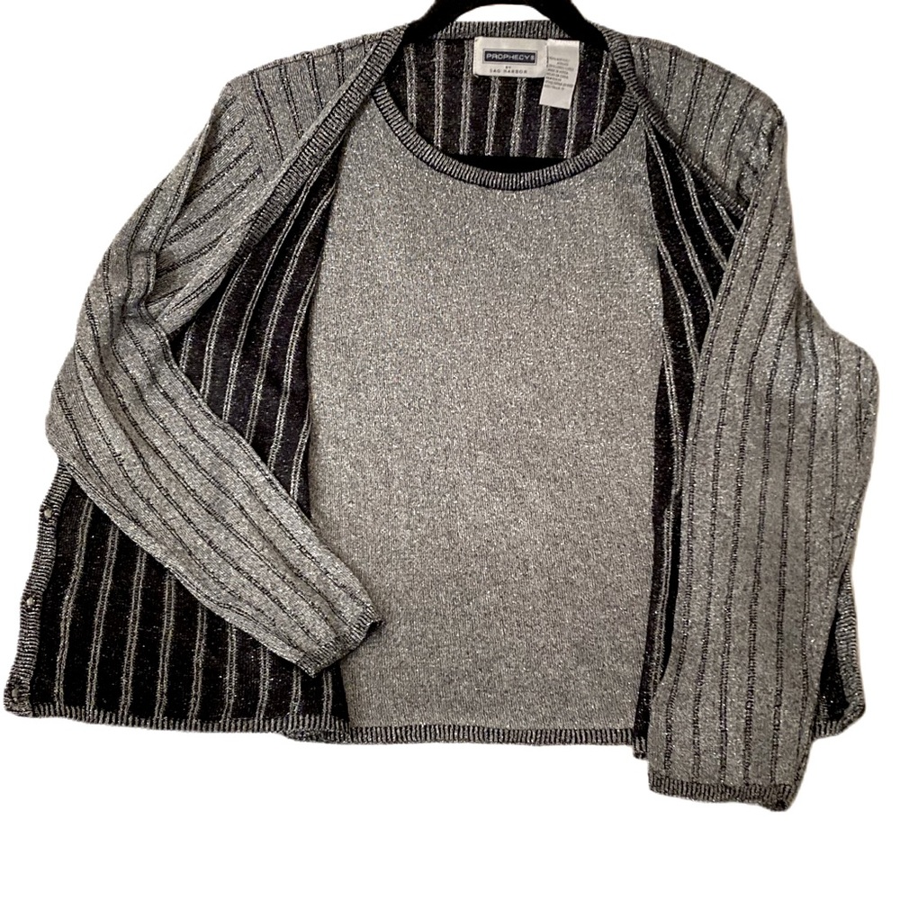 Vintage Silver Metallic and Black Mock Sweater Set